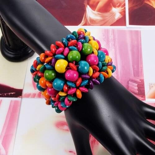 2019 Bohemian Vintage Color Wood Bead Bracelet Hand-woven Multilayer Openwork Wood Bead Bracelet Bracelet