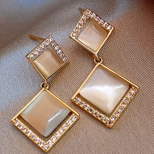 2020 Korean Geometric Gold Color Square Shape Crystal Drop Earrings For Women Simple Smooth Resin Acrylic Earring Jewelry