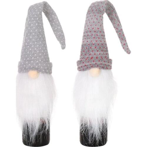 30 Pcs Christmas Wine Bottle Cover Long Hat Plush Gnome Wine Bottle Cap Topper Holiday Dining Table Decorations Wholesale X2