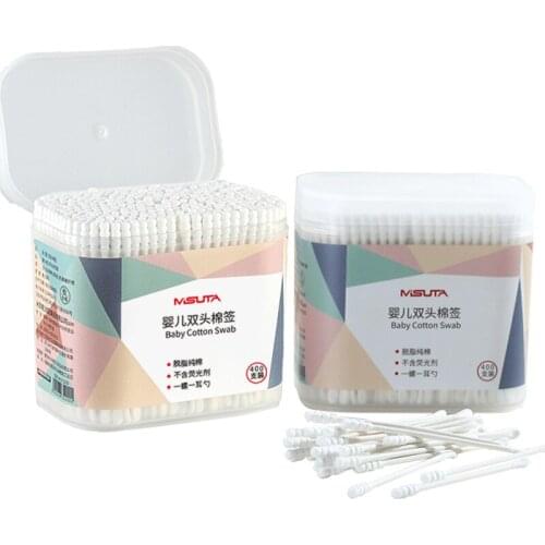 [400 PCs/Box] Baby Swabs Newborn Ear and Nose Cleaning Rod Baby Double-Headed Thin Shaft Cotton Swab Cotton Baseball