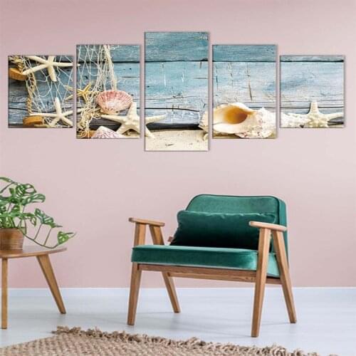 5PCS/Set NO Frame Mediterranean Simplicity Beach Shells Art Poster Painting Picture Art For Living Room Modern Home Decoration