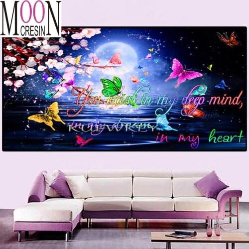 Diamond Art full square round 5D Butterfly,Flower, blossom DIY Diamond Painting moon Love Text,Mosaic diamond embroidery B152