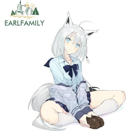 EARLFAMILY 13cm x 10.6cm for Hololive Shirakami Fubuki ATV Car Sticker Vinyl Decal Windshield Car Assessoires Surfboard Decor