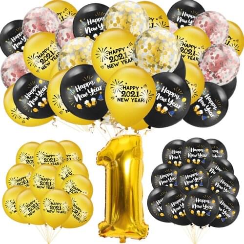 Happy New Year Birthday black yellow Latex ballons set Anniversary Wall Backdrop decor Gold leaf number balloon Party Supplies