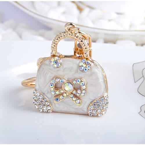 Exquisite Charm Fashion Bag Keychain Handbag Shaped Key Chains Cute Bow Crystal Rhinestone Car Keyring Pendant Female Gift
