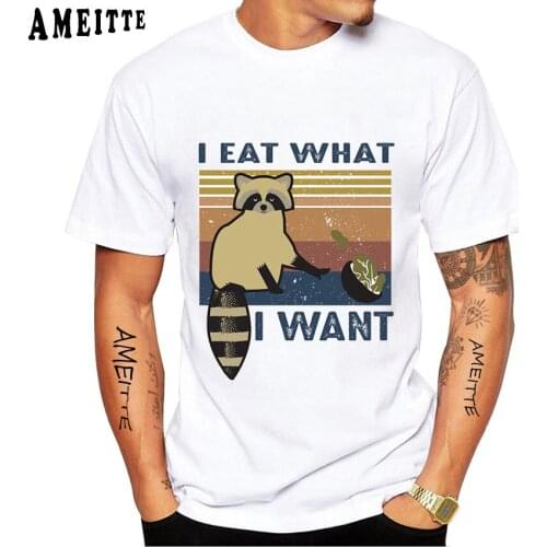 Funny I Eat What I Want Raccoon Classic T-Shirt New Summer Men Short Sleeve Animal Cartoon Design Boy Casual Tops White Tees
