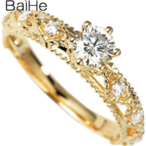 BAIHE Solid 14K Yellow Gold 0.50ct IJ/SI Natural Diamond 0.16ct Diamond Wedding Band кольцa кольцo Women Fine Jewelry Ring women