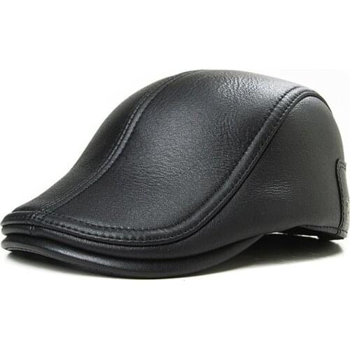 Leather Fur One Duck Tongue Flat Top Baseball Cap Mens Winter Windproof Warm Thickened Wool Ear Protection Hats