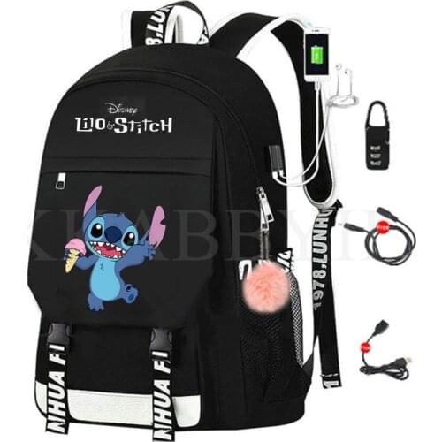 Kawaii Stitch Backpack Multi Function Capacity School Bags For Teenagers Organizer with Changing Women Cartoon Stitch Mochilas