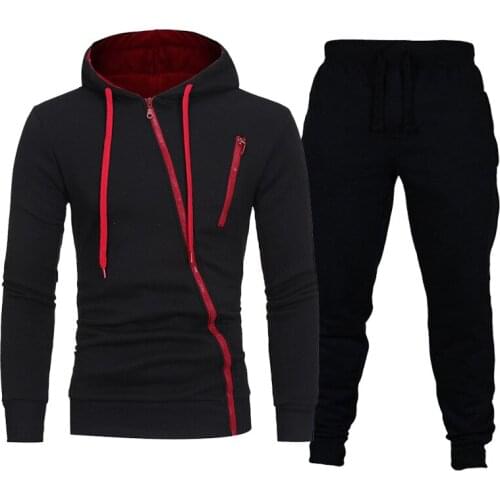 Men Sets Fashion Casusal Zipper Hoodies Pants 2 Piece Tracksuit Sportwear Suit