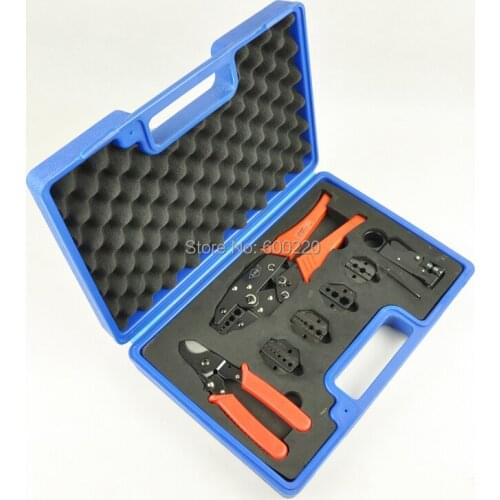 Crimping tool set with coaxial crimping tool,cutter,stripper and exchangeable dies for BNC,TV cable RG58,59,55,6,11,174