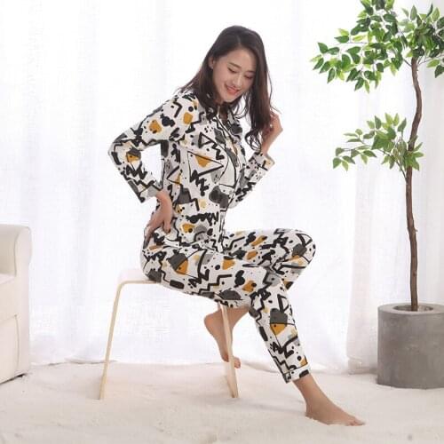 New Long-sleeved Pyjamas Women 100% Cotton Pajamas Art Paintings Pijama Mujer Womens Pajama Set Plus Size Trousers Home 2 Piece