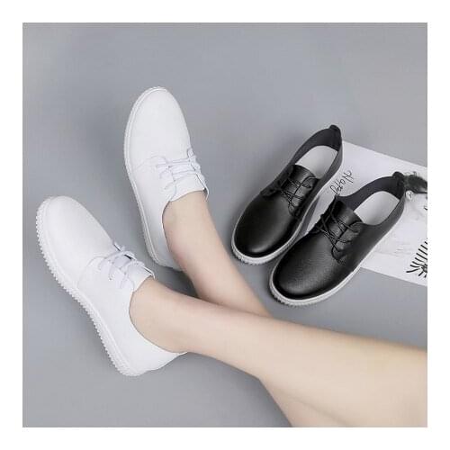 2020 New Spring Summer New White Shoes Women Fashion Flat Leather Soft Shoes Female White Board Shoes Casual Shoes