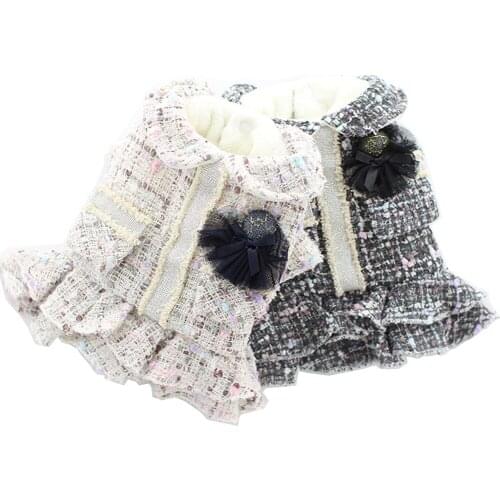 Dog Clothes Autumn Princess Flower Dress for Dogs Flannel Inside Warm XS S M L XL