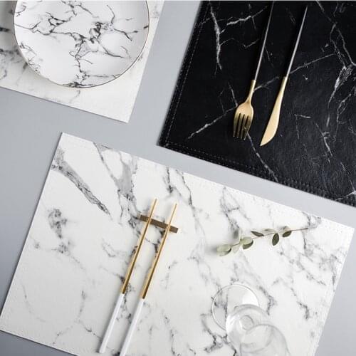 Marble pattern placemat coaster table runner pu heat insulation pad pvc European hotel restaurant ins wind table mat
