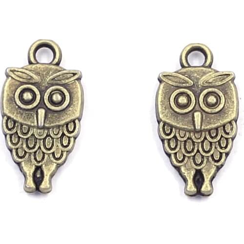20Pcs Pendants Owl Hibou Animal Luckly Bronze Tone Breloque For Charm Bracelets Jewelry DIY Making Accessories 18x9mm