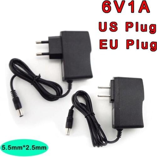 6V 1A AC to DC 100V-240V Charger Power Supply Adapter Converter Transformer CCTV Camera LED Strip Lamp US EU Plug 5.5mm*2.5mm