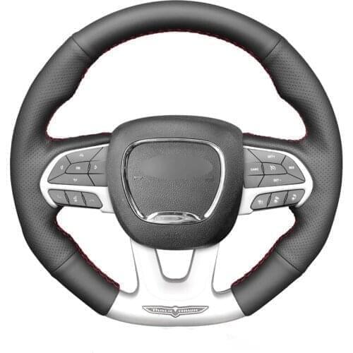 Hand-stitched Black Genuine Leather Car Steering Wheel Cover for Dodge (SRT) Challenger Dodge Charger 2015-2021 Dodge Durango