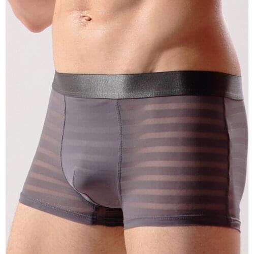 Sexy Gay Underwear Men Boxers Shorts Ice Silk Transparent Breathable Mid-waist Underpants Boxers Bodysuit Lingerie Free shipping