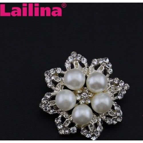 Sliver Metal Crystal Rhinestone Pearl Brooch For Costume Trimming free shipping