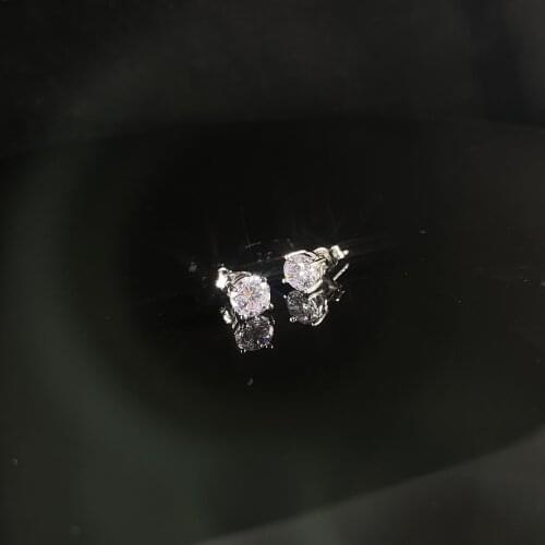 Solid 925 Silver Round Cut Diamond Earrings Pair