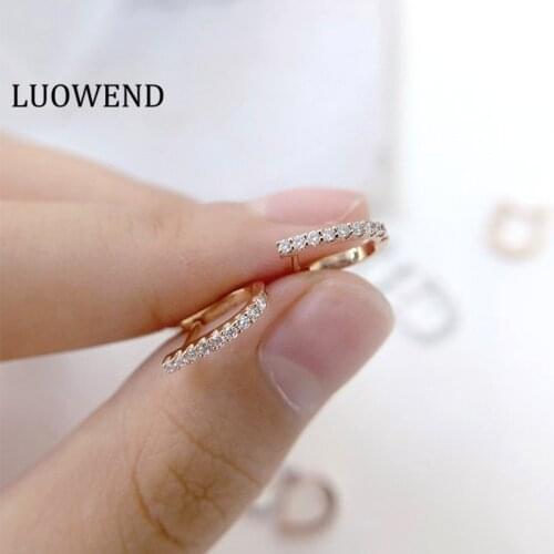 LUOWEND Real 18K White Rose Gold Earrings Women Engagement Hoop Earrings Natural Diamond Earring Classic OL Style Design