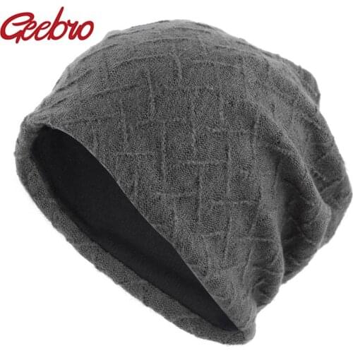 Geebro Womens Winter Beanie Hat 2020 Autumn New Knitted Slouchy Beanie for Women Plaid Thick Warm Skullies Hat for Female DQ837