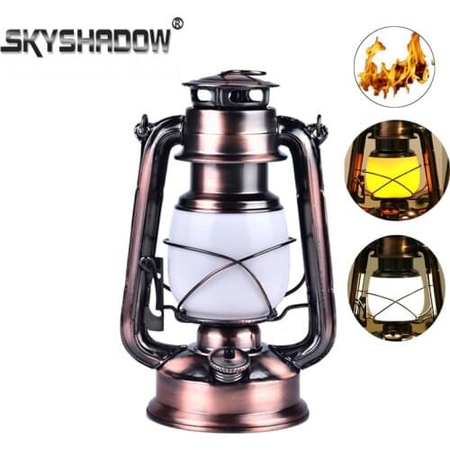 Vintage Camping Lantern LED Candle Flame Light Battery Power Outdoor Portable Kerosene Lamp For Tent Fishing Holiday Decoration