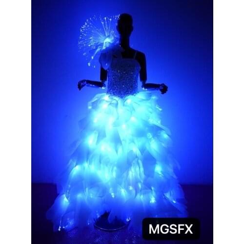 Women White led dance Clothing Girls LED Wedding dress LED Light Suits Luminous Costumes