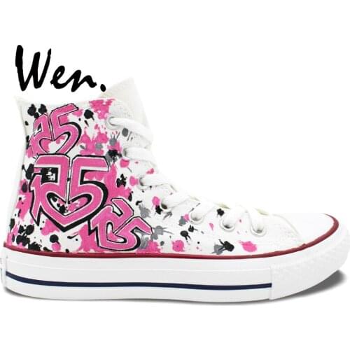 Wen Hand Painted Shoes Design Custom Pink R5 LOUDER Women Mens High Top Canvas Sneakers for Birthday Gifts