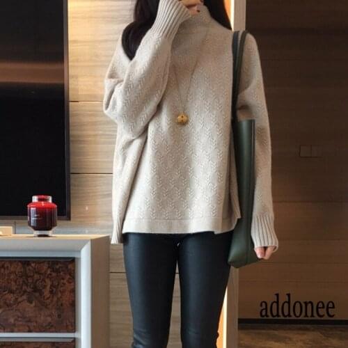 Thick Warm Turtleneck Loose New High Quality Spring Autumn Winter Women Cashmere Wool Pullover Sweater Casual Big Size Flexible