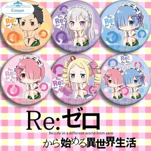 Anime RE:ZERO Badges on a Backpack Emilia Ram Rem Anime Icons Pins Badge Decoration Brooches Metal Badges For Clothes DIY Badges