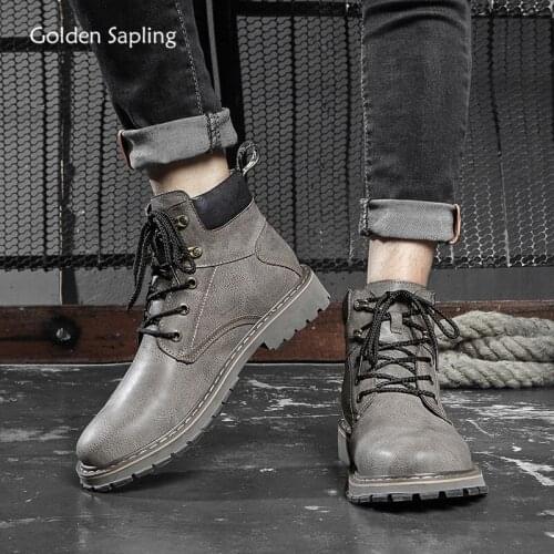 Golden Sapling Fashion Motorcycle Boots Men Fashion Winter Shoes Warm Plush Vintage Platform Mens Boots Classic Leisure Shoe