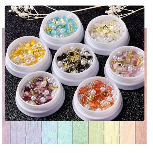 1 Box Nail Rhinestone Mixed Pearl Crystal Diamond Acrylic Metal Nail Studs Accessories For Nails 3D Decoration Gems