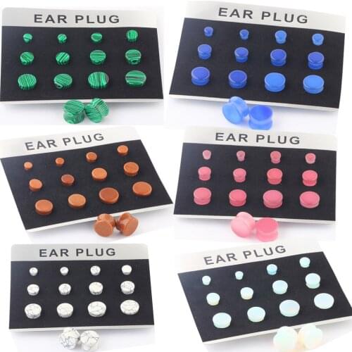 12PCS/card Stone Ear Plugs Gauges Earrings Women Men Ear Plug Flesh Tunnel Piercing Expander Ear Stretcher Body Piercing Jewelry