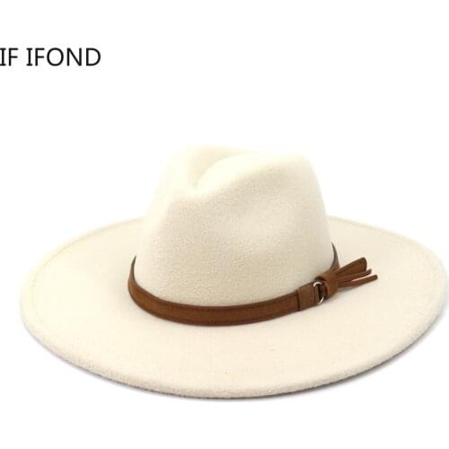 2021 Big edge Fedora Felt Hat Faux Woolen Winter Autumn Jazz Hat For Men Women Church Panama Sombrero Cap