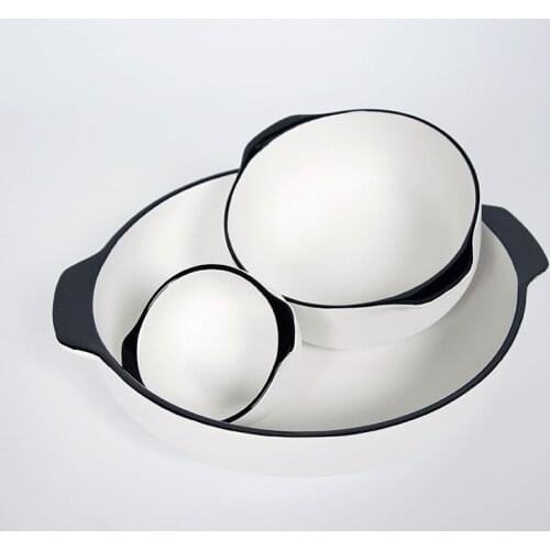 3 Pcs/Set Modern Ceramic Double Handle Oven Bowl Round, Porcelain, Overglaze Color, Smooth Glazed Surface CZY2301