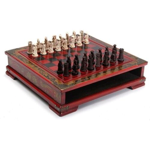 32Pcs/Set Resin Chinese Chess With Coffee Wooden Table Vintage Collectibles Gift