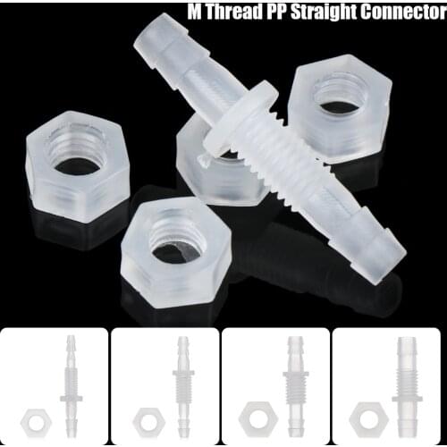 5pcs M6~M10 PP Thread Hex Nut Straight Connectors Aquarium Fish Tank Adapter Air Pump Hose Fittings Pagoda Joints 3~8mm