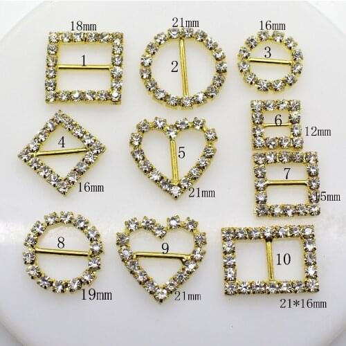 50pcs/lot golden Crystal rhinestone buckles invitation Ribbon Slider buckle,For Hair flower wedding supply Gift Wrap decoration