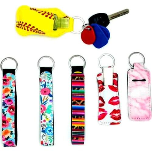 6 Pcs Keychains Neoprene Lipstick Protective Cases Cover Portable Balm Holders With Wristlet Lanyar Wedding Gifts For Guests