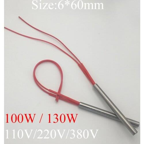 6x60 6*60mm 100W 130W AC 110V 220V 380V Stainless Steel Cylinder Tube Mold Heating Element Single End Cartridge Heater