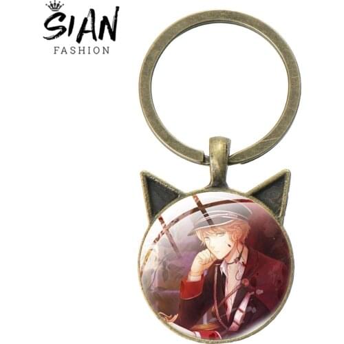 SIAN Diabolik Lovers Cartoon Pictures Keychain Pendant Fashion Metal Round Glass Key Chain Ring Anime Keychains Trendy Trinkets