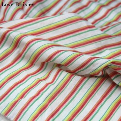 White Orange Green Color Stripe 100% Cotton CREPE Very Thin Fabric For Girl Summer Apparel Dress Sun-Protective Clothing Top