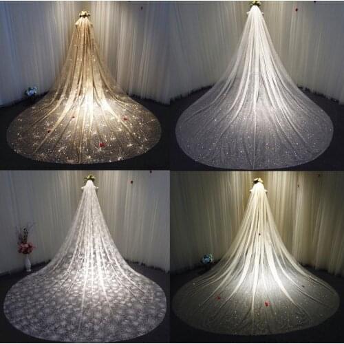 Sparkly Bling Bling Bridal Wedding Veils White Ivory Champagne Gold Long Cathedral Fireworks Sequined Veil With Comb 3X3.5Meters