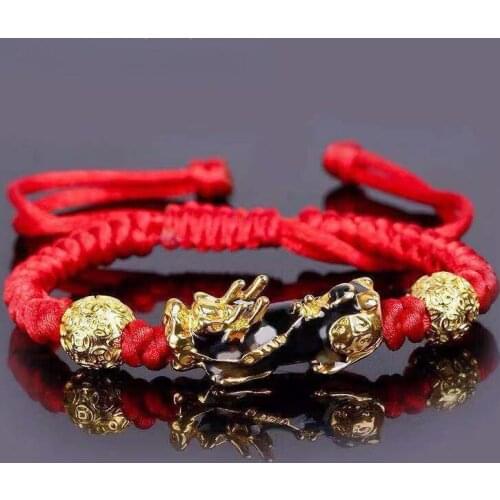 Lucky Red Rope Bracelets Pixiu Gold Color Tibetan Buddhist Knots Adjustable Charm Bracelet For Women Men