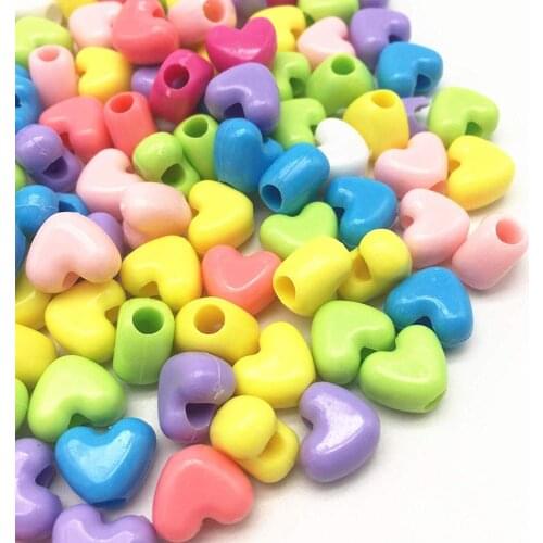 100pcs 10X12mm Mixed Heart Shape Large Hole Beads Plastic Spacer Garment Bead for Hair Braids Jewelry Making