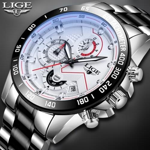 2020 LIGE Fashion Mens Watches Top Brand Luxury Clock Stainless Steel Waterproof Military Chronograph Quartz Watch Men Relojes
