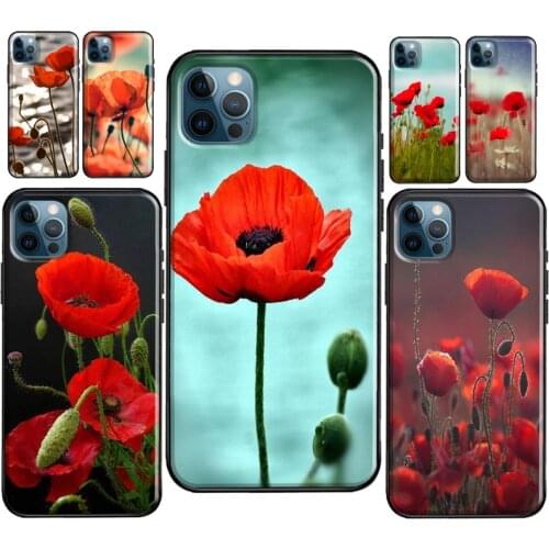 Red Corn Poppy Flower Case For iPhone 12 Pro Max mini XR X XS 6S 7 8 Plus SE 2020 For iPhone 11 Pro Max Coque