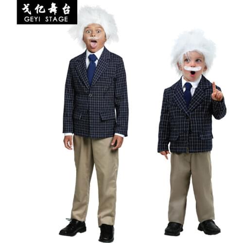 Baby Boys Little Scientist Costume Toddler Einstein Coat+Wig+Beard Scientist Halloween Costume For Kids Purim Party Cosplay